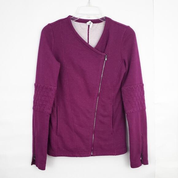 Under Armour Studio Terry Moto Jacket Zip Fitted Small Women Dark Pink - Picture 3 of 8